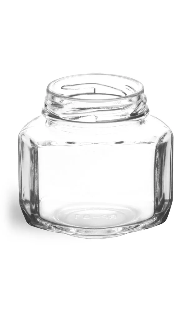 3 3/4 oz Clear Glass Oval Hexagon Jars (Bulk), Caps NOT Included