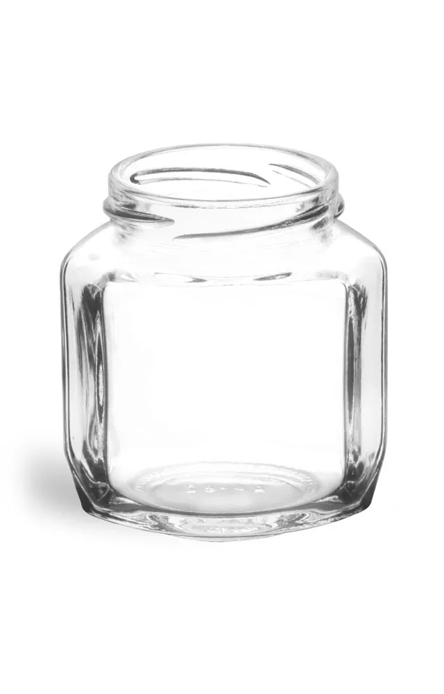 6 oz Clear Glass Oval Hexagon Jars (Bulk), Caps NOT Included
