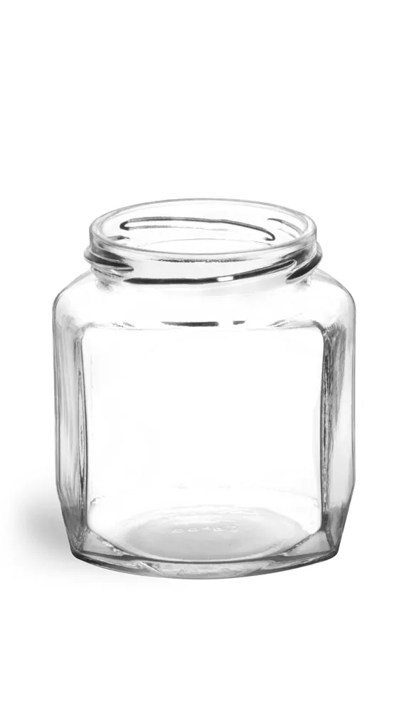 9 oz Clear Glass Oval Hexagon Jars (Bulk), Caps NOT Included