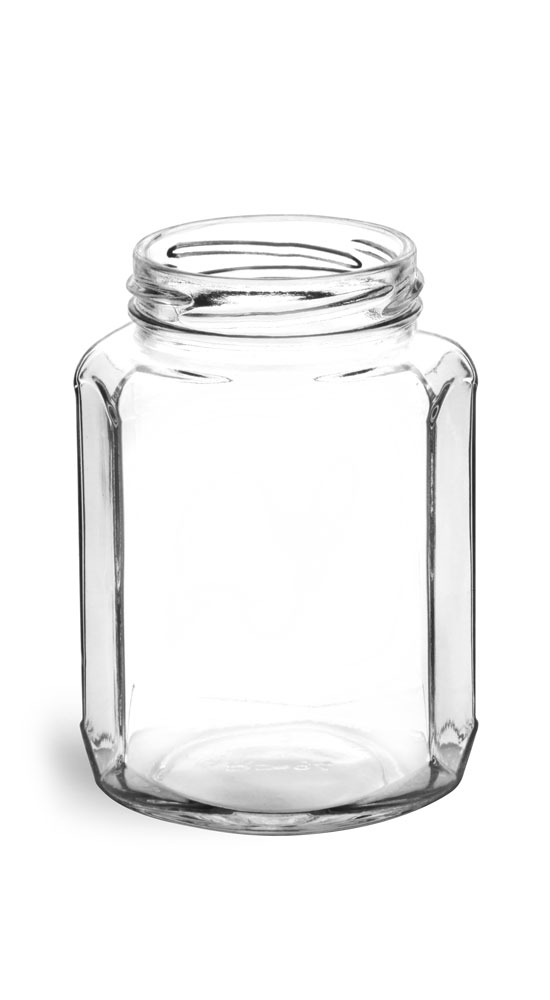 SKS Bottle & Packaging 12 oz Clear Glass Oval Hexagon Jars (Bulk), Caps NOT Included