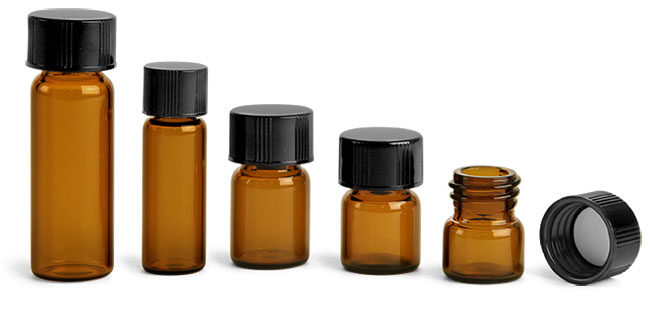 Glass Vials, Amber Glass Vials w/ Black Phenolic PV Lined Caps