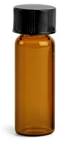 1 dram Amber Glass Vials w/ Black Phenolic PV Lined Caps