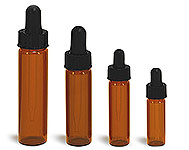 Amber Glass Vials w/ Straight Black Bulb Glass Droppers