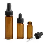 Glass Vials, Amber Glass Vials w/ Straight Black Bulb Glass Droppers