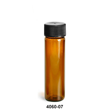 Glass Vials, Amber Glass Vials w/ Black Polypro Ribbed Foil Lined Caps