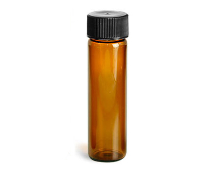 Glass Vials, Amber Glass Vials w/ Black Polypro Ribbed Foil Lined Caps