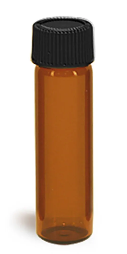 2 dram Glass Vials, Amber Glass Vials w/ Black Ribbed PE Lined Caps
