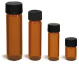 Glass Vials, Amber Glass Vials w/ Black Phenolic Cone Lined Caps