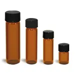 Glass Vials, Amber Glass Vials w/ Black Phenolic Cone Lined Caps