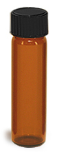 2 dram Amber Glass Vials w/ Black Phenolic Cone Lined Caps