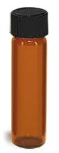 2 dram Amber Glass Vials w/ Black Phenolic Cone Lined Caps