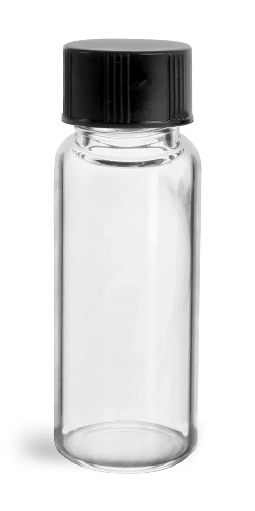 1 dram Clear Glass Vials w/ Black Phenolic PV Lined Caps