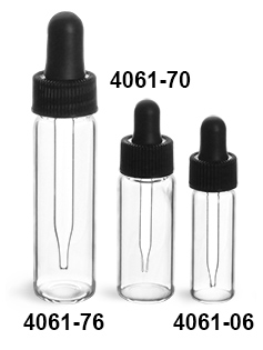Glass Vials, Clear Glass Vials w/ Straight Black Bulb Glass Droppers