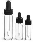 Glass Vials, Clear Glass Vials w/ Straight Black Bulb Glass Droppers