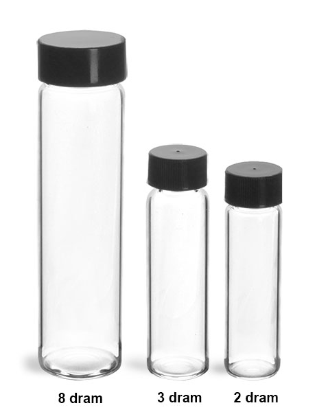 Glass Vials, Clear Glass Vials w/ Black Polypro Foil Lined Caps