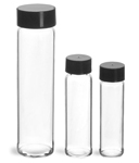 Clear Glass Vials w/ Black Polypro Foil Lined Caps