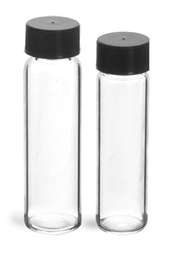Glass Vials, Clear Glass Vials w/ Black Polypro Foil Lined Caps