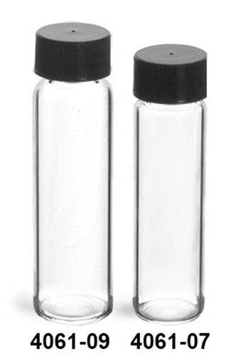 Glass Vials, Clear Glass Vials w/ Black Polypro Foil Lined Caps
