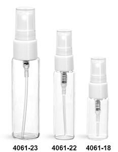 Glass Vials, Clear Glass Vials w/ White Smooth Sprayers & Overcaps