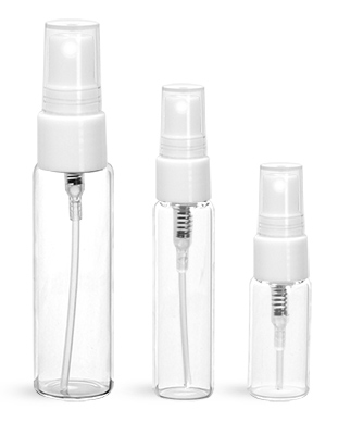 5 ml Glass Vials, Clear Glass Vials w/ White Smooth Sprayers & Overcaps