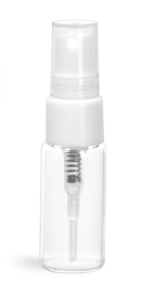 3 ml Glass Vials, Clear Glass Vials w/ White Smooth Sprayers & Overcaps