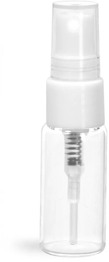 10 ml Glass Vials, Clear Glass Vials w/ White Smooth Sprayers & Overcaps