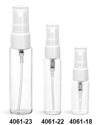 Glass Vials, Clear Glass Vials w/ White Smooth Sprayers & Overcaps