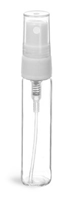 Glass Vials, Clear Glass Vials w/ White Sprayers and Clear Overcaps
