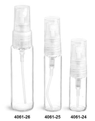 Glass Vials, Clear Glass Vials w/ Natural Sprayers & Overcaps