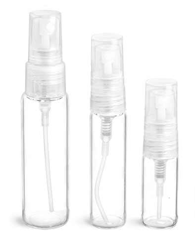 3 ml Clear Glass Vials w/ Natural Sprayers & Overcaps