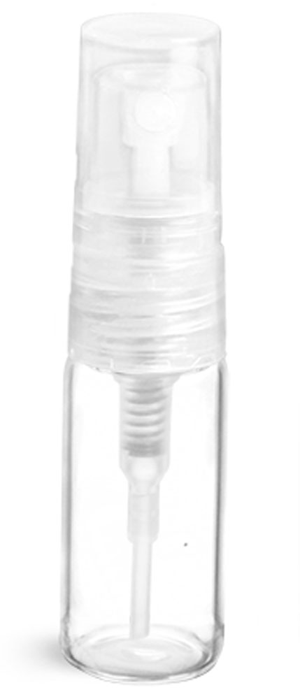 3 ml Clear Glass Vials w/ Natural Sprayers & Overcaps