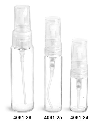 Glass Vials, Clear Glass Vials w/ Natural Sprayers & Overcaps