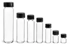Glass Vials, Clear Glass Vials w/ Black Phenolic Cone Lined Caps