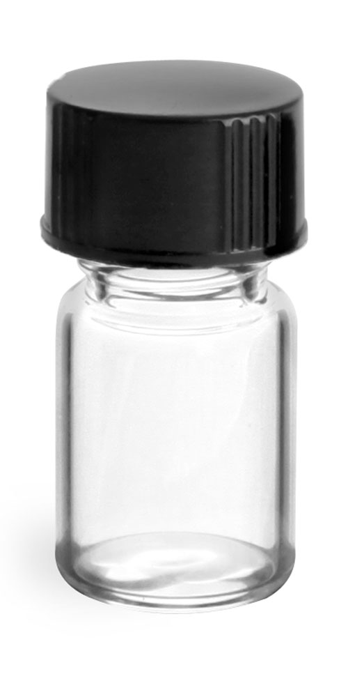 5/8 dram Clear Glass Vials w/ Black Phenolic Cone Lined Caps