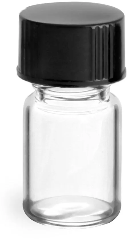4 dram Clear Glass Vials w/ Black Phenolic Cone Lined Caps