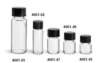 Glass Vials, Clear Glass Vials w/ Black Phenolic PV Lined Caps