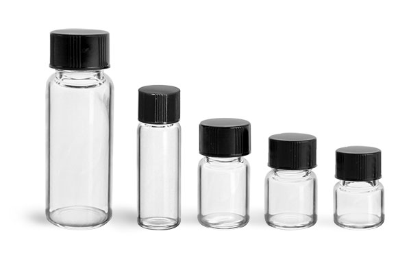 Glass Vials, Clear Glass Vials w/ Black Phenolic PV Lined Caps