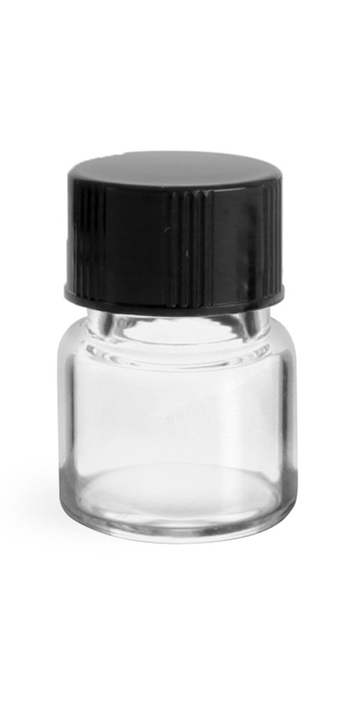 1/3 dram Clear Glass Vials w/ Black Phenolic PV Lined Caps