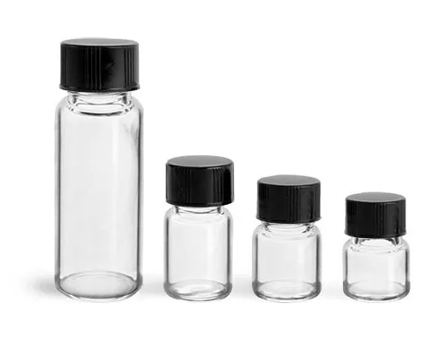 Glass Vials, Clear Glass Vials w/ Black Phenolic PV Lined Caps