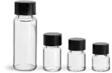 Glass Vials, Clear Glass Vials w/ Black Phenolic PV Lined Caps
