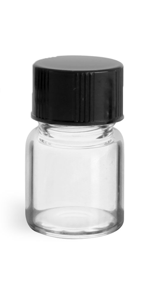 1/2 dram Clear Glass Vials w/ Black Phenolic PV Lined Caps