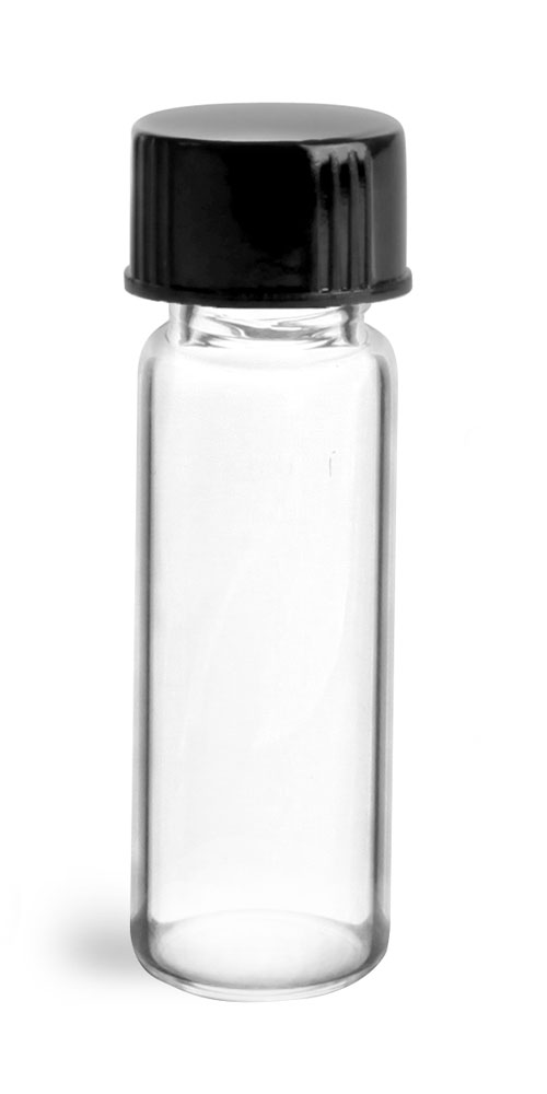 1 dram Clear Glass Vials w/ Black Phenolic Cone Lined Caps