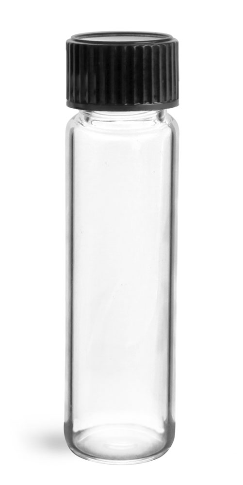 Sks Bottle And Packaging 12 Dram Clear Glass Vials W Black Phenolic Cone Lined Caps 6550