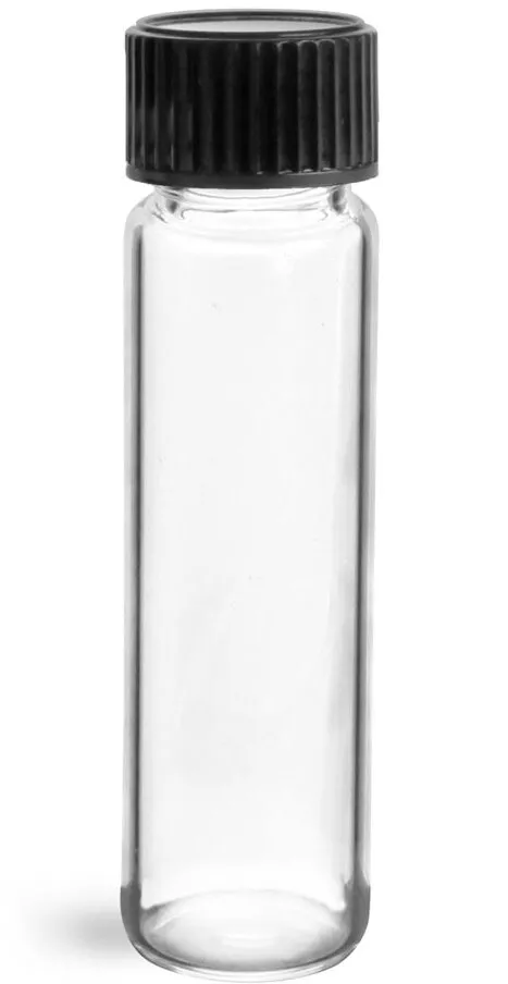 1/3 dram Clear Glass Vials w/ Black Phenolic Cone Lined Caps