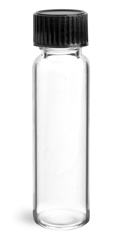 3 dram Clear Glass Vials w/ Black Phenolic Cone Lined Caps