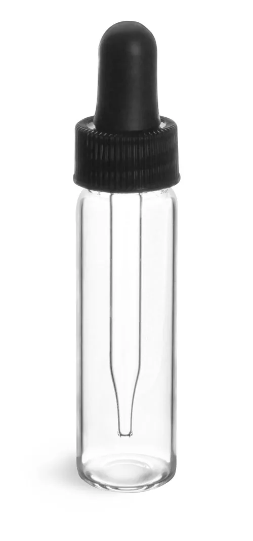 4 dram Clear Glass Vials w/ Straight Black Bulb Glass Droppers