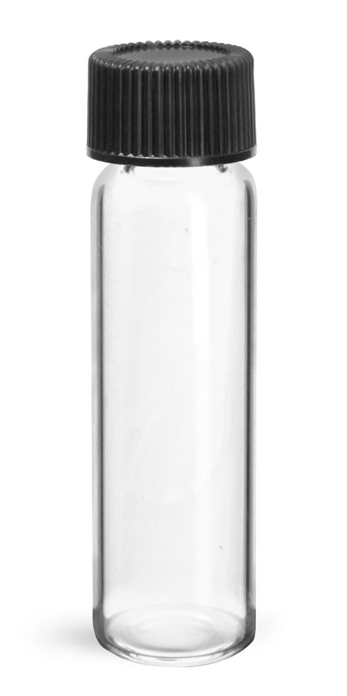 SKS Bottle & Packaging - 8 dram Glass Vials, Clear Glass Vials w/ Black ...