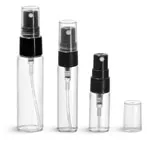 Glass Vials, Clear Glass Vials w/ Black Smooth Sprayers & Overcaps