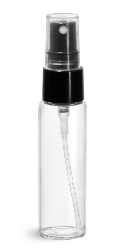 10 ml Glass Vials, Clear Glass Vials w/ Black Smooth Sprayers & Overcaps