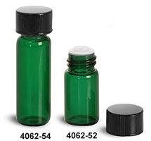 Glass Vials, Green Glass Vials w/ Black Phenolic PV Lined Caps & Orifice Reducers